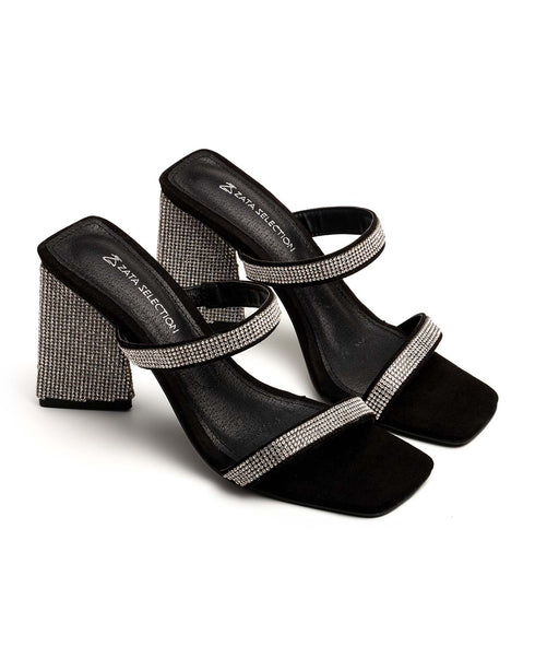 Sandalia Negra Doble Tira Glitter 99013
